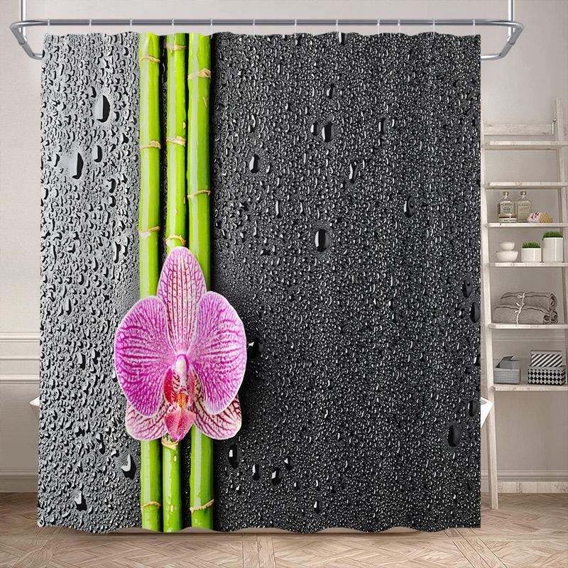 Zen Shower Curtain Natural Flowers Butterfly Grey Stone Reflection Spa Scenery Home Bathroom Decor Polyester Fabric Bath Curtain