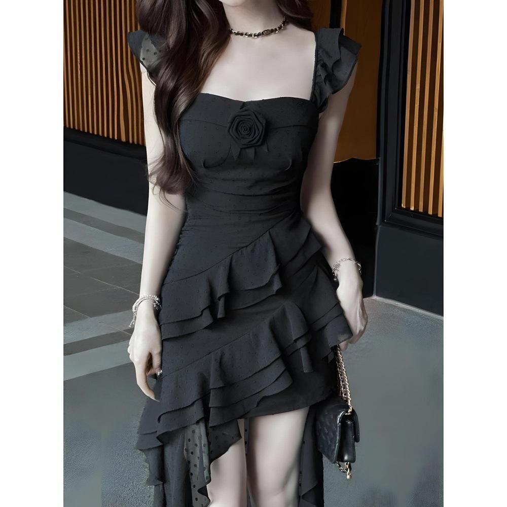 

Нишевый приморский отпускной стиль длинное платье стиль носить темперамент шлейфовое платье на бретелях XL- (recommended 110-60kg) чёрный