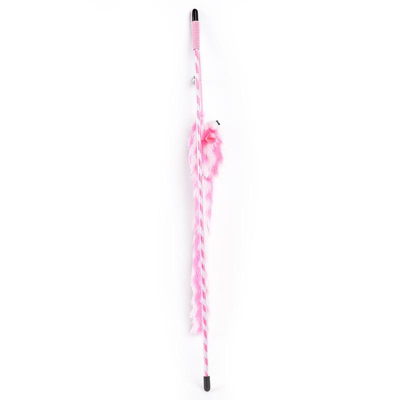 Funny Cat Stick Bouncy Rod Bell Bait Toy Plush Longtail Mouse Stripe Pet Supplies
