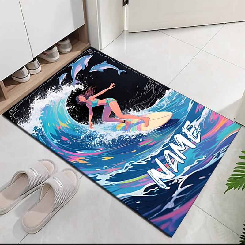 Custom Name surf Printed Carpet, for Office Chair Living Room Bedroom Kitchen Room Decor Gifts.