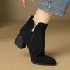 Autumn and Winter Suede Martin Boots Women's Medium Heel Large Size Side Zipper Comfortable Square Heel Leather Boots Korean Version of the New Me