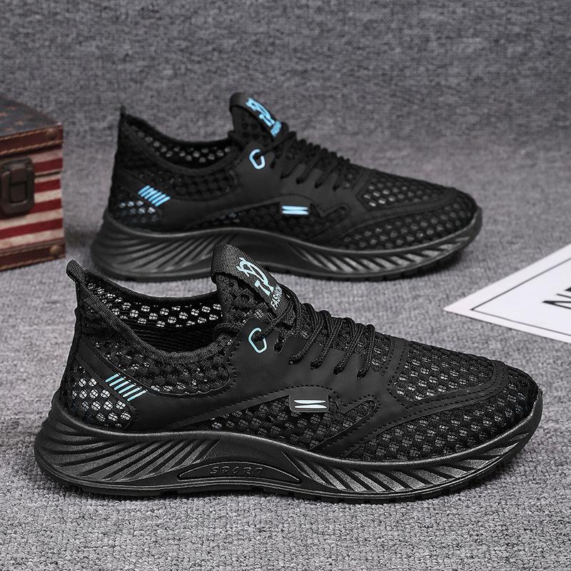 Men's Shoes Summer New Hollow Breathable Mesh Sports Casual Non-slip Men's Running Mesh Shoes Trendy Shoes