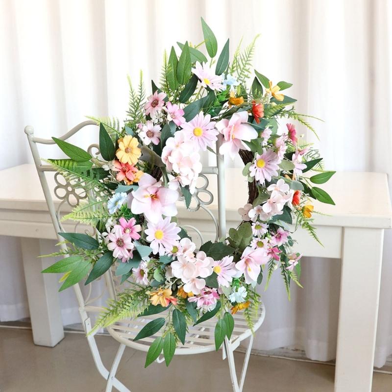 Artificial Flower with Leaves Wedding Wreath Spring Wreath Decoration for Door Window Hallway Farmhouses Home Decoration