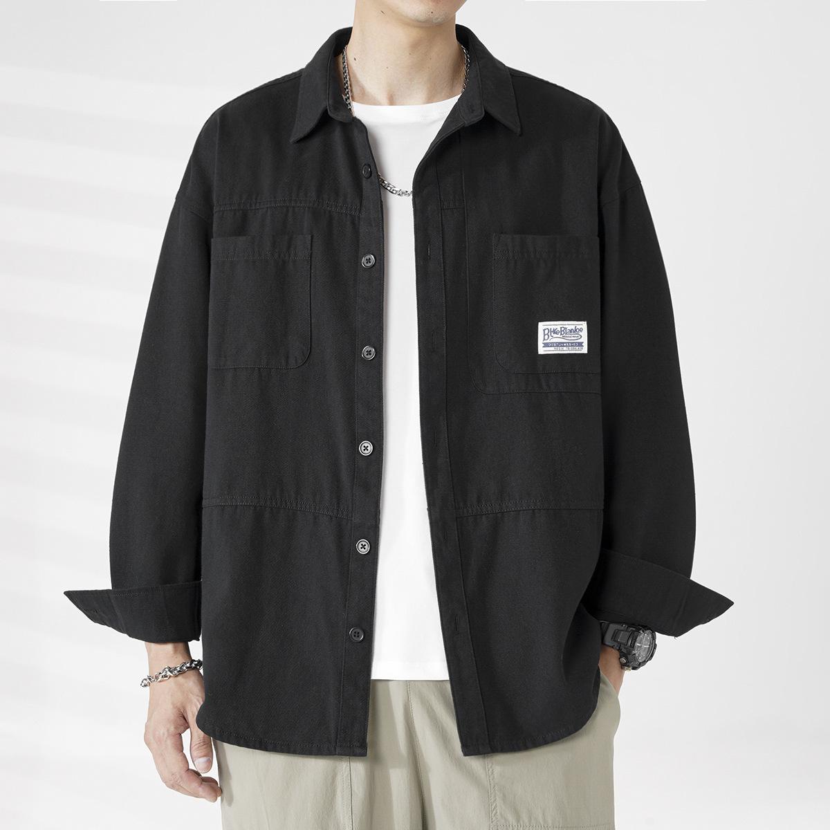Cotton New Tooling Shirt Men s Spring and Autumn Regular Coat Shirt Loose Long Sleeve Autumn and Winter Cardigan Jacket M