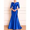 Womens Satin Evening Dress Long Sleeve Bow A-line Elegant Gown Party