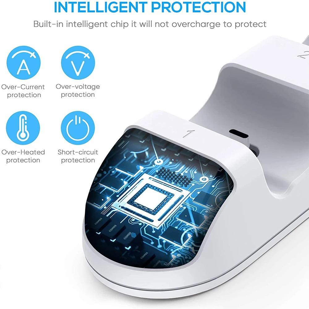 Dual USB Fast Charger for PS5 Dual Sense Controller, Playstation 5, Audio Charging Station, Wireless Controllers