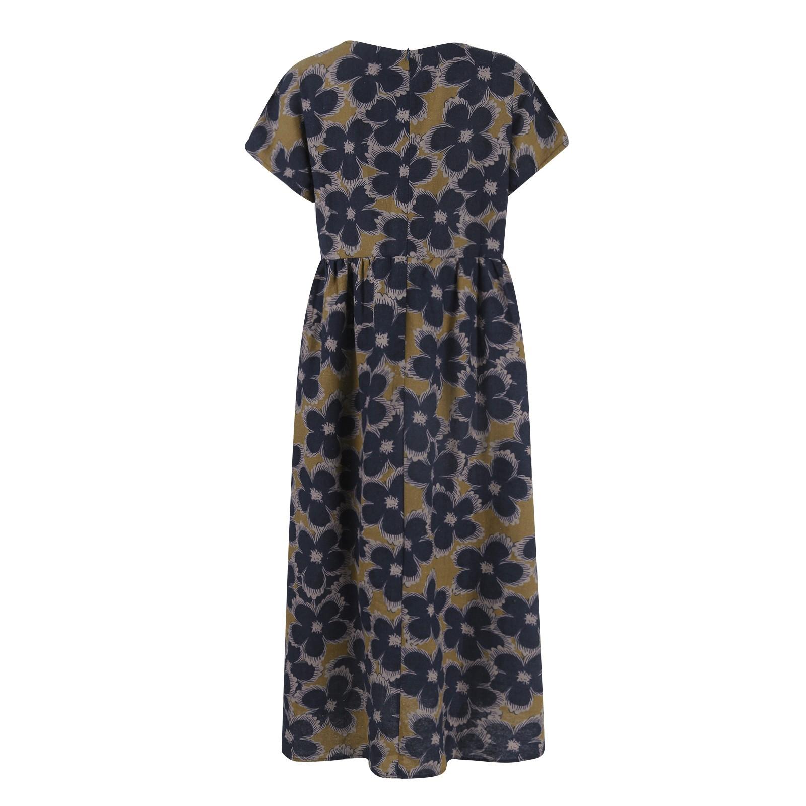 Модное женское свободное летнее платье из хлопка и льна без рукавов с круглым вырезом — фото 3