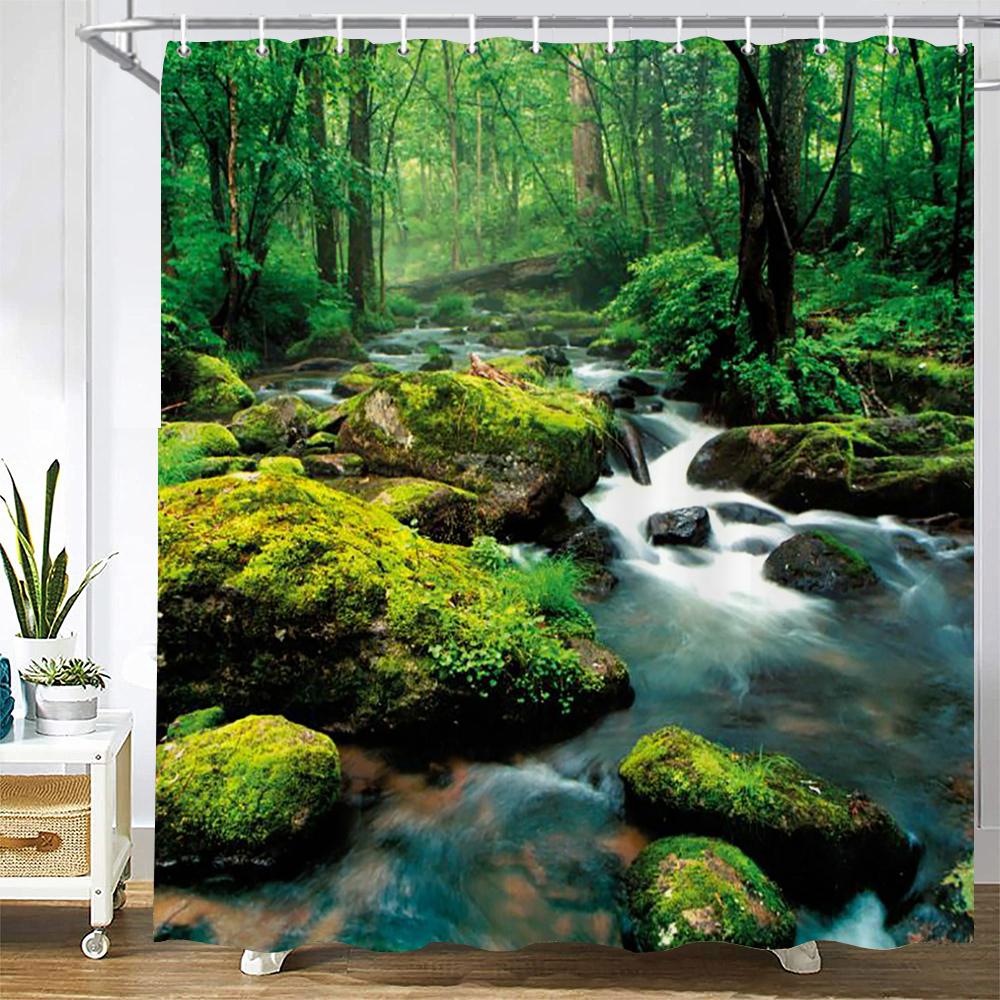 Tropical Rainforest Forest Shower Curtains Bathroom Curtain 3D Natural landscape Fabric Waterproof Bath Curtain with Hooks