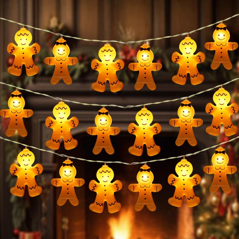 Christmas LED String Light Santa Claus Gingerbread Man Xmas Tree Ornament Christmas Decoration For Home New Year Party Kids Gift