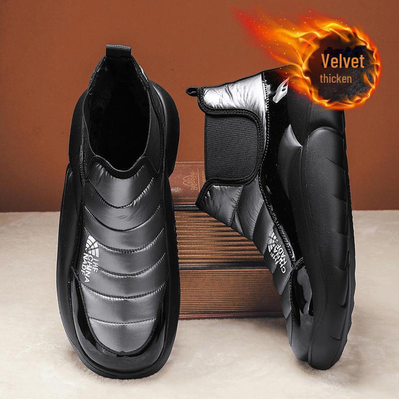 

Мужские зимние ботинки: Теплый, нескользящий, водонепроницаемый, толстое дно, плюс бархат, короткий трубчатый US 10 серебряный