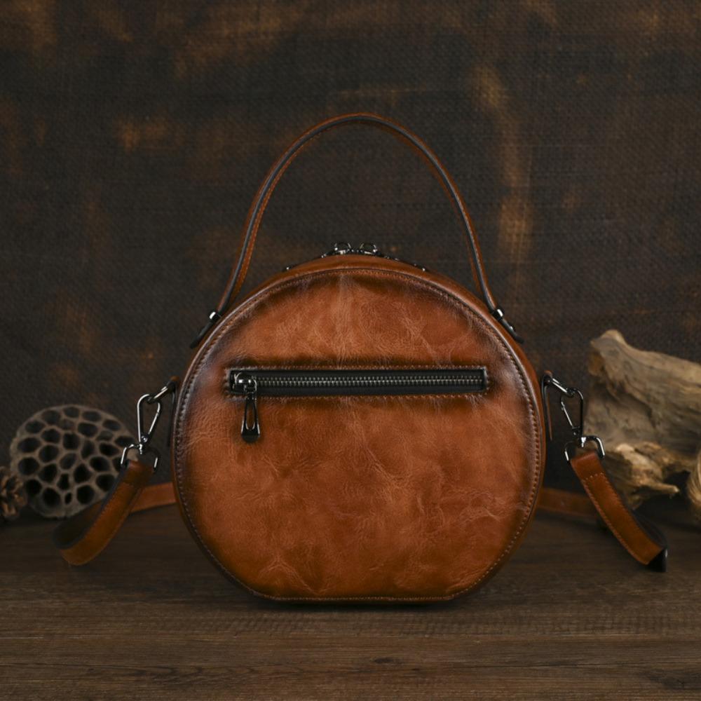 Chinese Style Round Crossbody Bags Women Embossing Shoulder Bags Large Capacity Pu Leather Vintage Handbags For Work Shopping