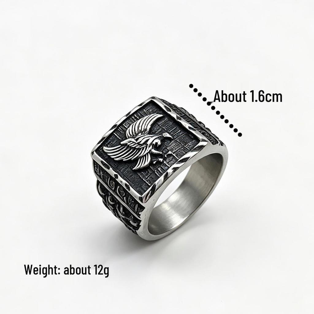 European-American Retro Eagle Men's Titanium Steel Ring – Stainless Steel Hip Hop Fashion Accessory