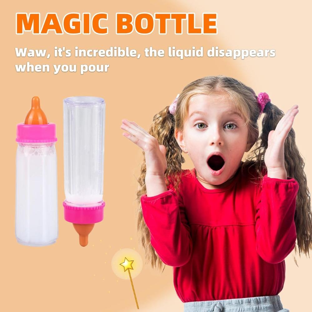 Baby Doll Accessories Set 7PCS Feeding & Caring Set with Magic Bottles Pacifier Diapers Bibs Doll Pretend Play Gift for Kids