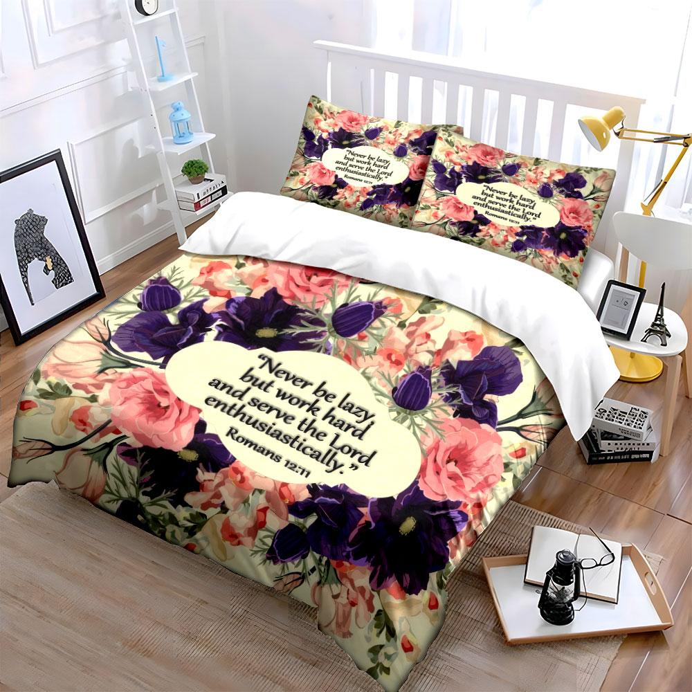 Floral Inspirational Decor Three-Piece Kid'S And Adults' Bedroom Decor, Exquisite Three-Piece Bedding Set Gift