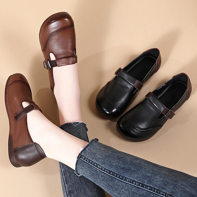New Women's Soft Moccasins Slip-On Lazy Shoes Designer Autumn Female Round Real Flats Luxury Buckle Footwear Ballerines Femme