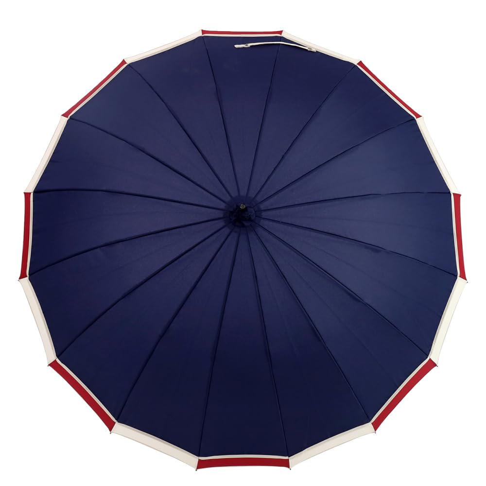 Long Umbrella with Bamboo Large Tricolor Stylish Kyoto Style Women's 16-rib Handle, Piping, Japanese-style Umbrella, (navy)