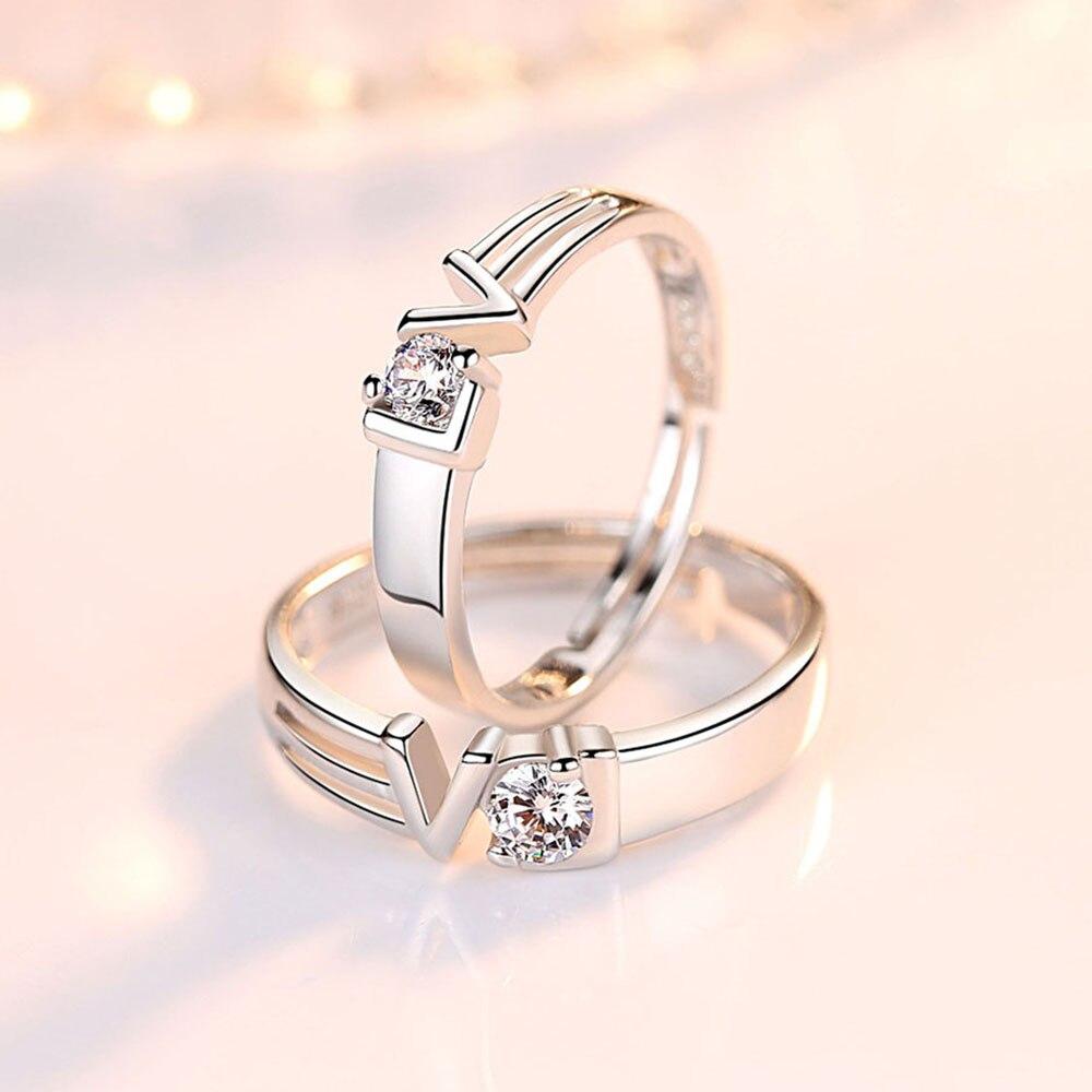 New Arrival  Sterling Color Couple Rings Chic Fashionable Love Language Adjustable High Quality Cubic Zircon Pair Lovers Rings Jewelry