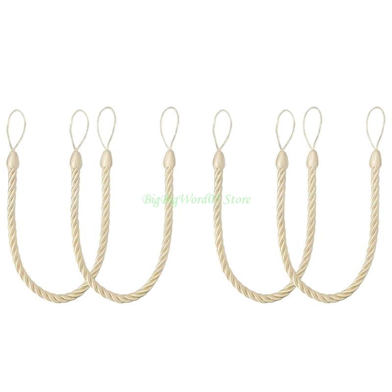 24TE 4Pack Elegant Bohos Styles Cotton Rope Curtain Tiebacks Soft Handwovens Decorative