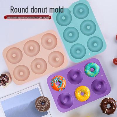 Round 6-Cavity Silicone Donut Cake Mold - Food Grade & High Temperature Resistant for DIY Baking