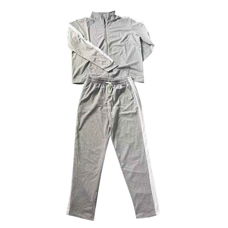 2024 Men's Patchwork Stand Collar Slim Fit Sports Suit - Long Sleeve & Pants, European/American Style for Spring & Autumn