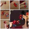 Tassel Wooden Hair Stick New Chinese Style Bridal Hair Accessories Red Flower Hair Clip  for Women