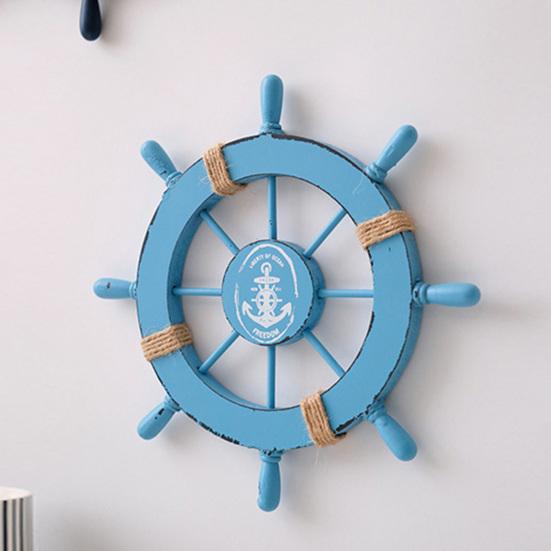11" Nautical Beach Wooden Ship Wheel Wall Art Coastal Style Boat Steering Wheel Wall Hanging Ornament with Starfish And Hemp Rope for Living Room