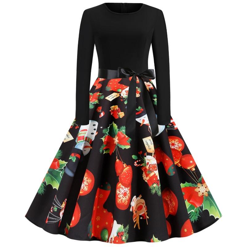 JPNTKY Fashion Spring Autumn O-Neck Long Sleeve Casual Dresses