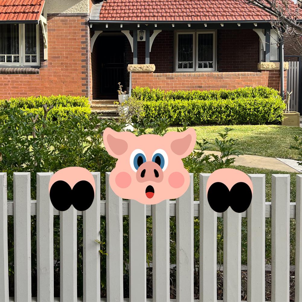 Cartoon Animal Peeking Outdoor Fence Decoration Sign
