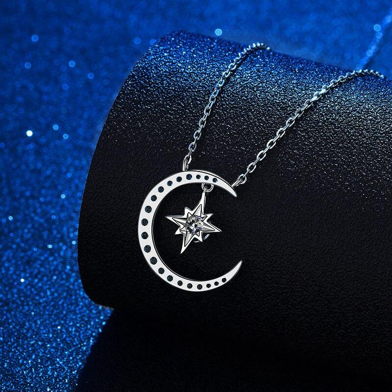 Real Vvs1 Moissanite Pendant Necklace Sterling Tone Moon Women Star 0 .3 Ct Gra Diamond Pendant Pendant Necklace Bridal Fine JewelryTrendy