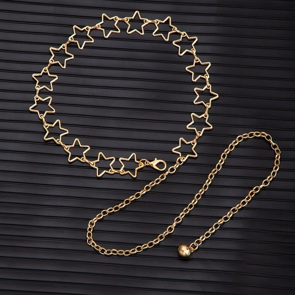 Adjustable Metal Waist Belts Gold/Silver Waist Chain Trendy Hollow Out Belt  Clothing Accessories