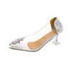 Summer 2025 new rhinestone transparent sandals pointed sandals stiletto half-heel sexy crystal high heels slippers
