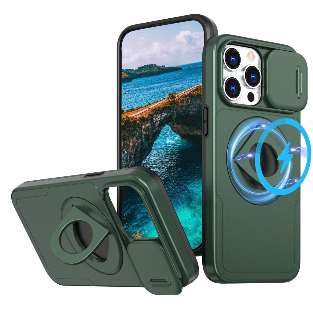 Luxury Magnetic Slide Camera Protection Case For iPhone 16 15 14 13 12 11 Pro Max Plus X XS XR 8 7 For Magsafe Ring Stand Cover