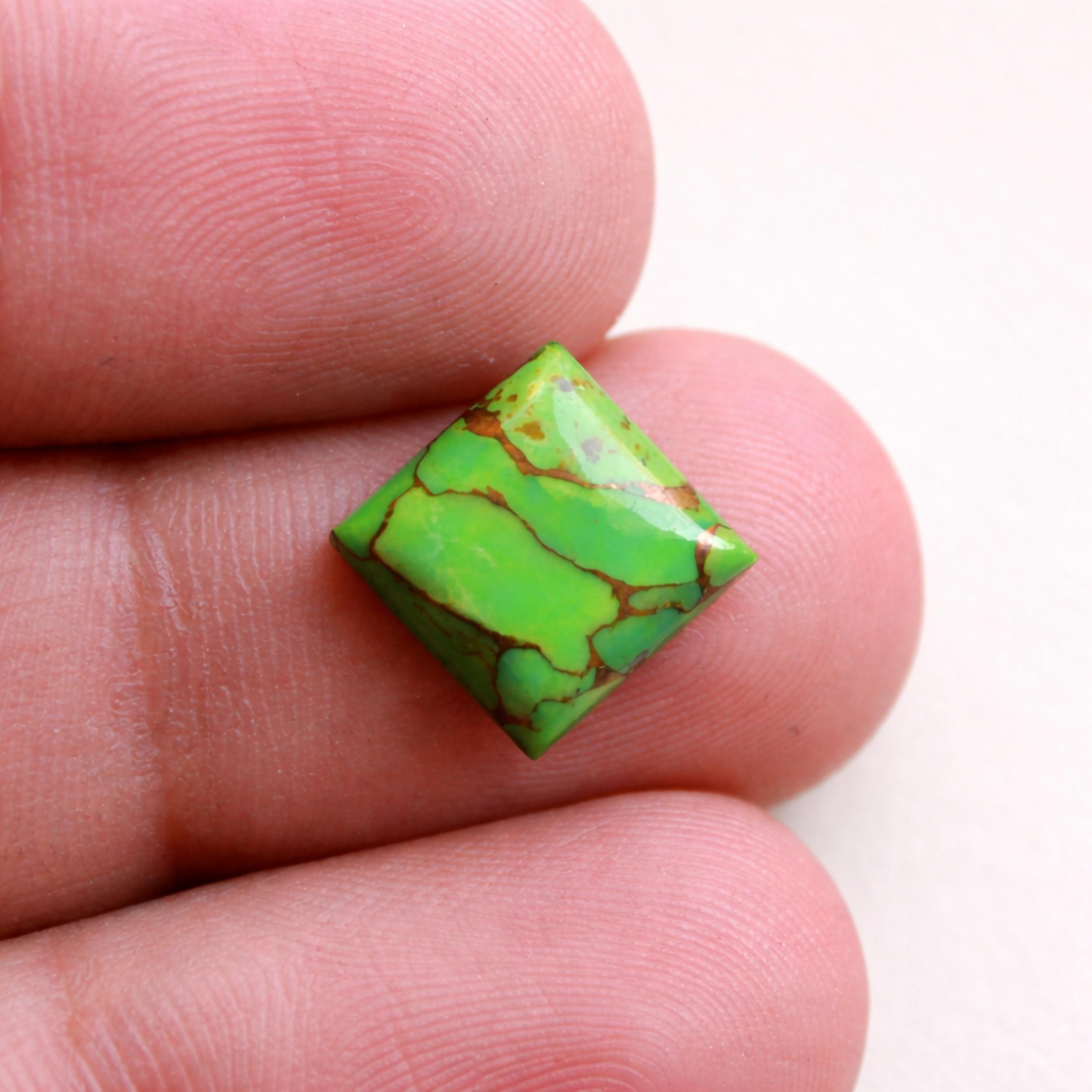 Green Turquoise Square Cabochons – Bright Lime Green Turquoise Gemstones – Natural Veined Stone Cabochons for Jewelry Making 5mm зелёный