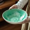 Salad Bowl Retro Green Pattern Ceramic Bowl High Value Home Dish Bowl Round Bowl Tableware Noodle Bowl