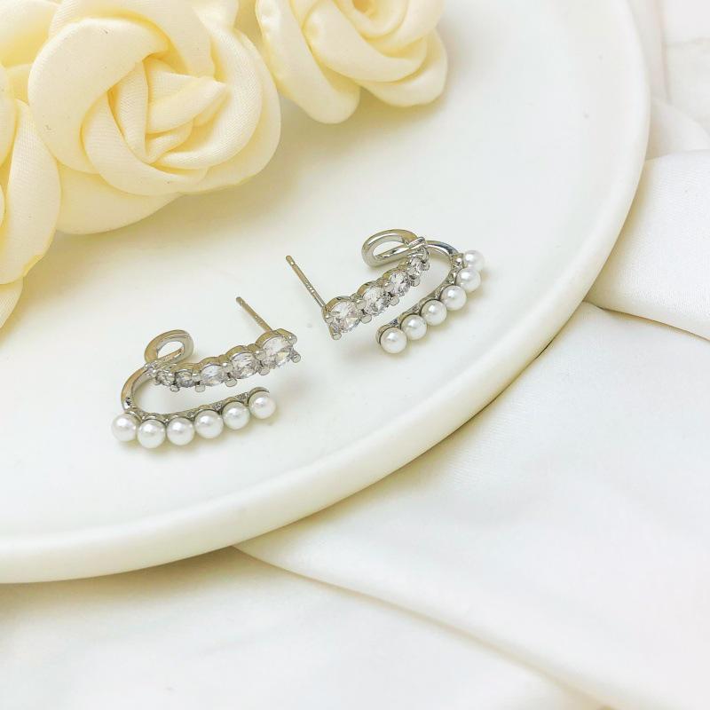 Elegant Double-Layer Zircon Pearl Stud Earrings for Everyday Wear