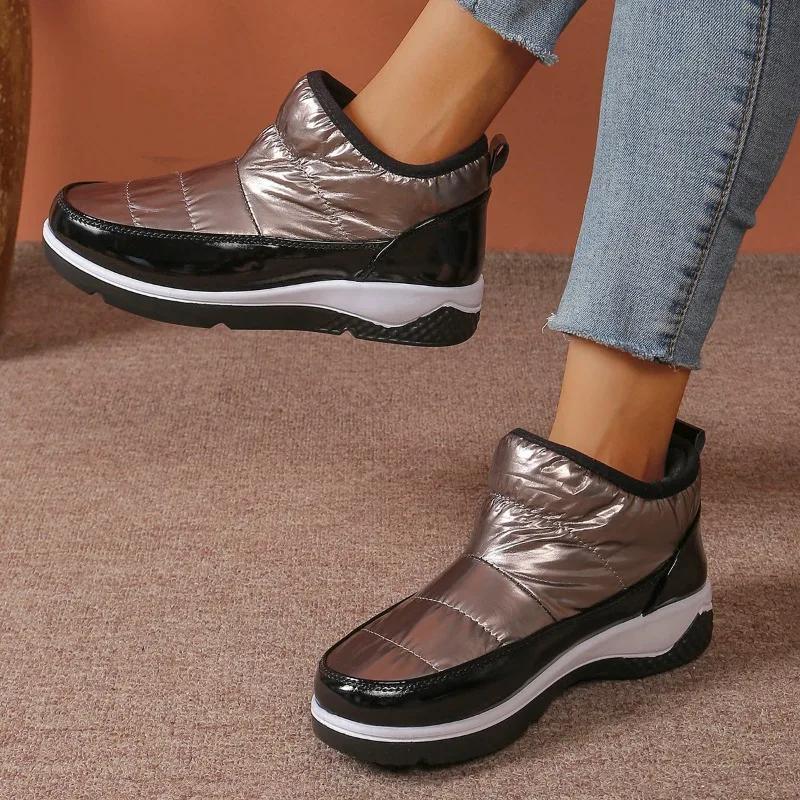 Dámské ploché kotníkové sněhule 2024 Nové trendy teplé zimní boty Ležérní Outdoor s kulatou špičkou Vysoké podpatky Neklouzavé a pohodlné