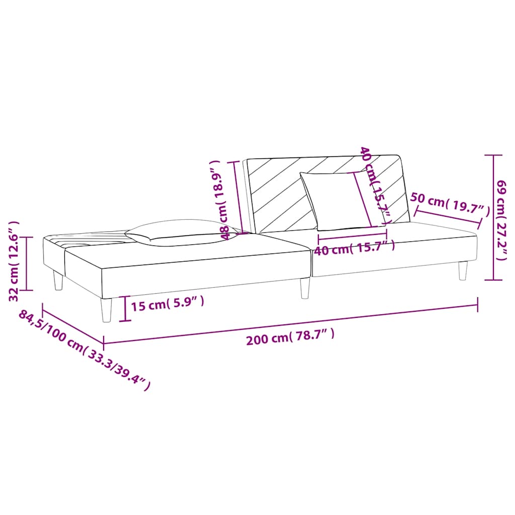 2 Seater Sofa Bed with 2 Cushions Wine Red Fabric