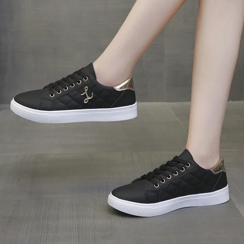Fashion New Women Single Shoe Low Cut Flat Bottom Lace Up Round Toe Vulcanized Shoes Solid Color Flat Casual Sports Shoes 36-41