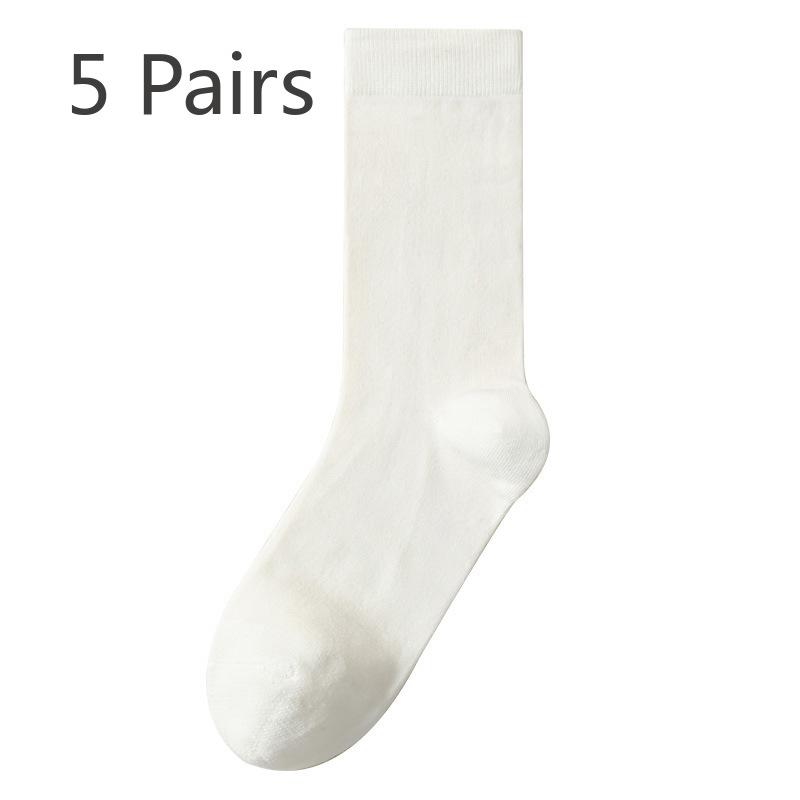 5 Paar Damen Frühling und Herbst Reine Baumwolle Einfarbig Reine Baumwolle Sport Verdickte Mittellange Socken