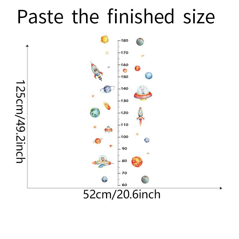 Space Rocket Growth Chart Wall Stickers, Cartoon Planets Height Measure Decal for Kids Room Nursery Decor