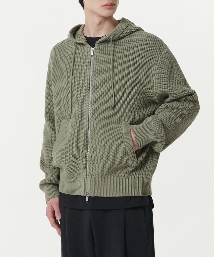 MUSINSA STANDARD Ribbed Knit Hooded Zip-Up [Sage]
