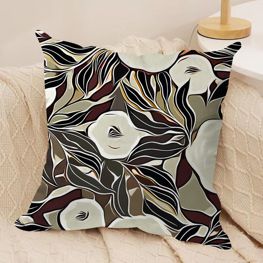 Floral Print Textile Retro Cushion Cover Silky Short Plush Invisible Zipper Dustproof Sofa Pillow Case for Home Decor