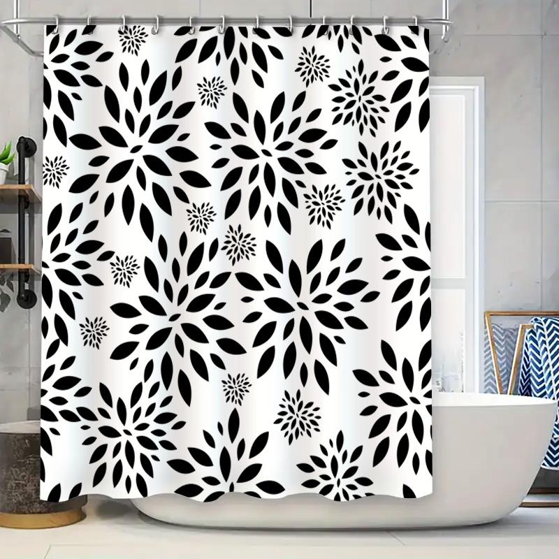 

Luxury Pattern Shower Curtain Set For Bathroom Decor Large Size Black White Modern Floral Design Waterproof Bath Liner W60H190(CM)-1 Pcs