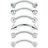 6Pcs 316 Stainless Steel Curved Barbell Eyebrow Lip Belly Ring With Shiny Zircon Fashion Body Piercing Jewelry