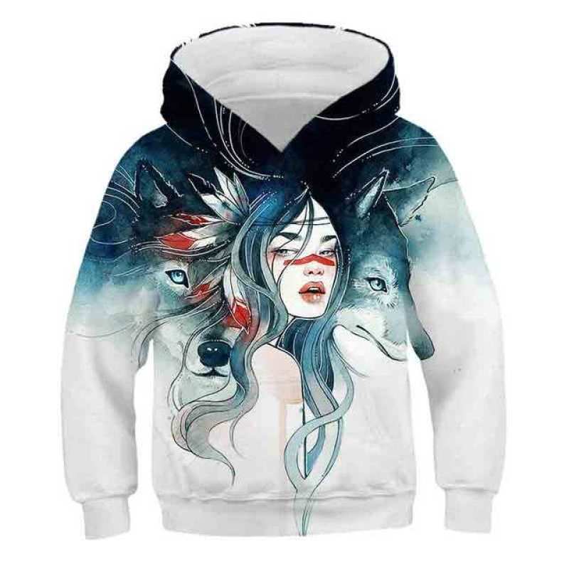 Sudadera con capucha estampada en 3D de lobo nueva 2024 para niños, jersey casual de primavera otoño, chándal para niños, ropa de moda para niños 4-14A, sudaderas Ropa