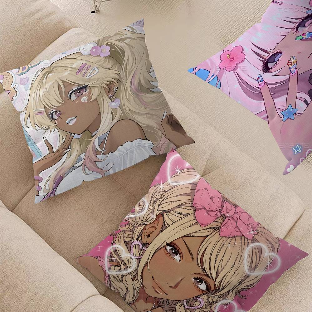 Gyaru Subculture Girls ANIME Retro Decorative Room Aesthetics Pillow Case Home Decor Bedroom Sofa Bed Couch Pillow Cover 45x45