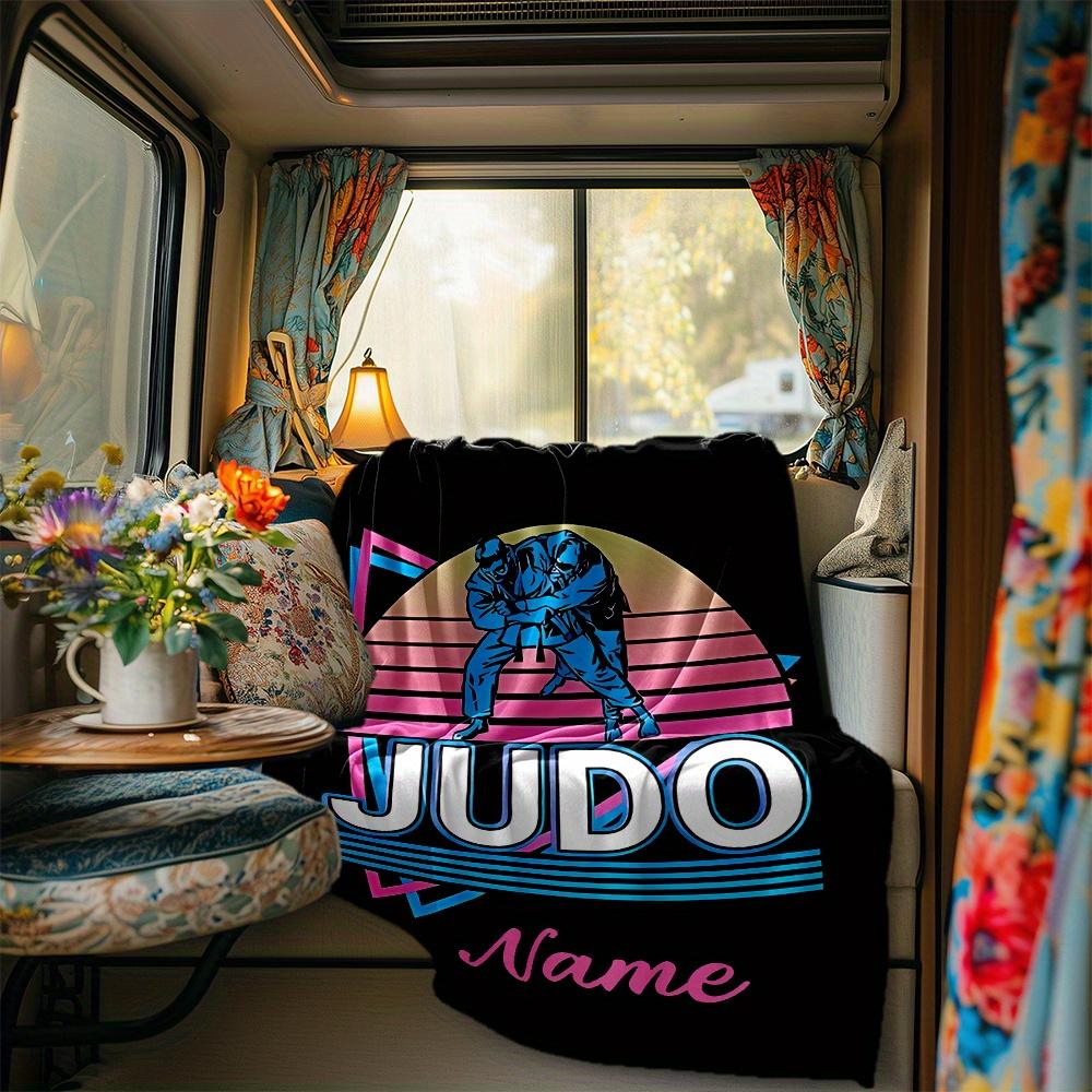 Judo Fighters Sunset Stripes Blanket Personalized Name Soft Comfortable Stylish Blanket Car Blanket Perfect For Travel Camping Outdoor Home Suitable