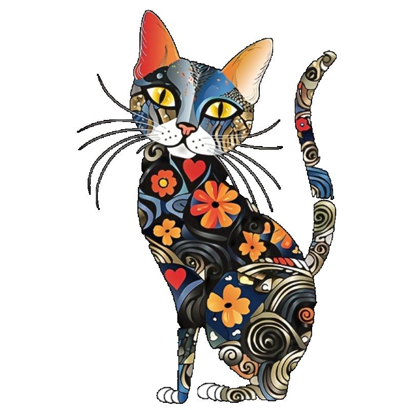Women Casual T Shirt Black Colorful Cat Floral Pattern Print Loose Fit Top For Daily Wear And Home Use