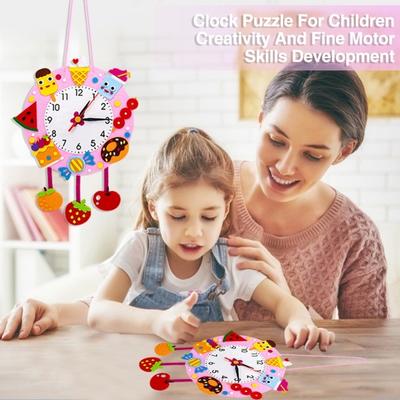 Kids Handmade Clock Toy DIY Making Non-woven Cartoon Clock Make Your Own Teaching Clock Toy Children Time Cognitive Educational Toys Birthday Gift