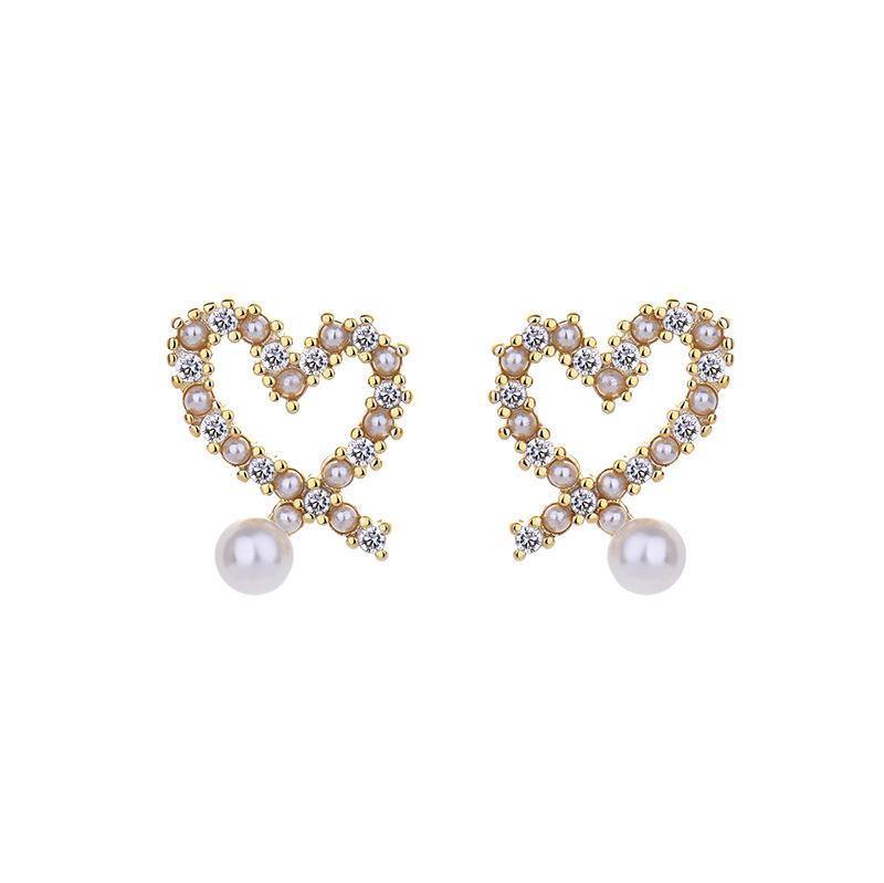Sweet Love Heart Sparkle Peach Heart Student Earrings Girl Earrings Hundred with Girlfriends